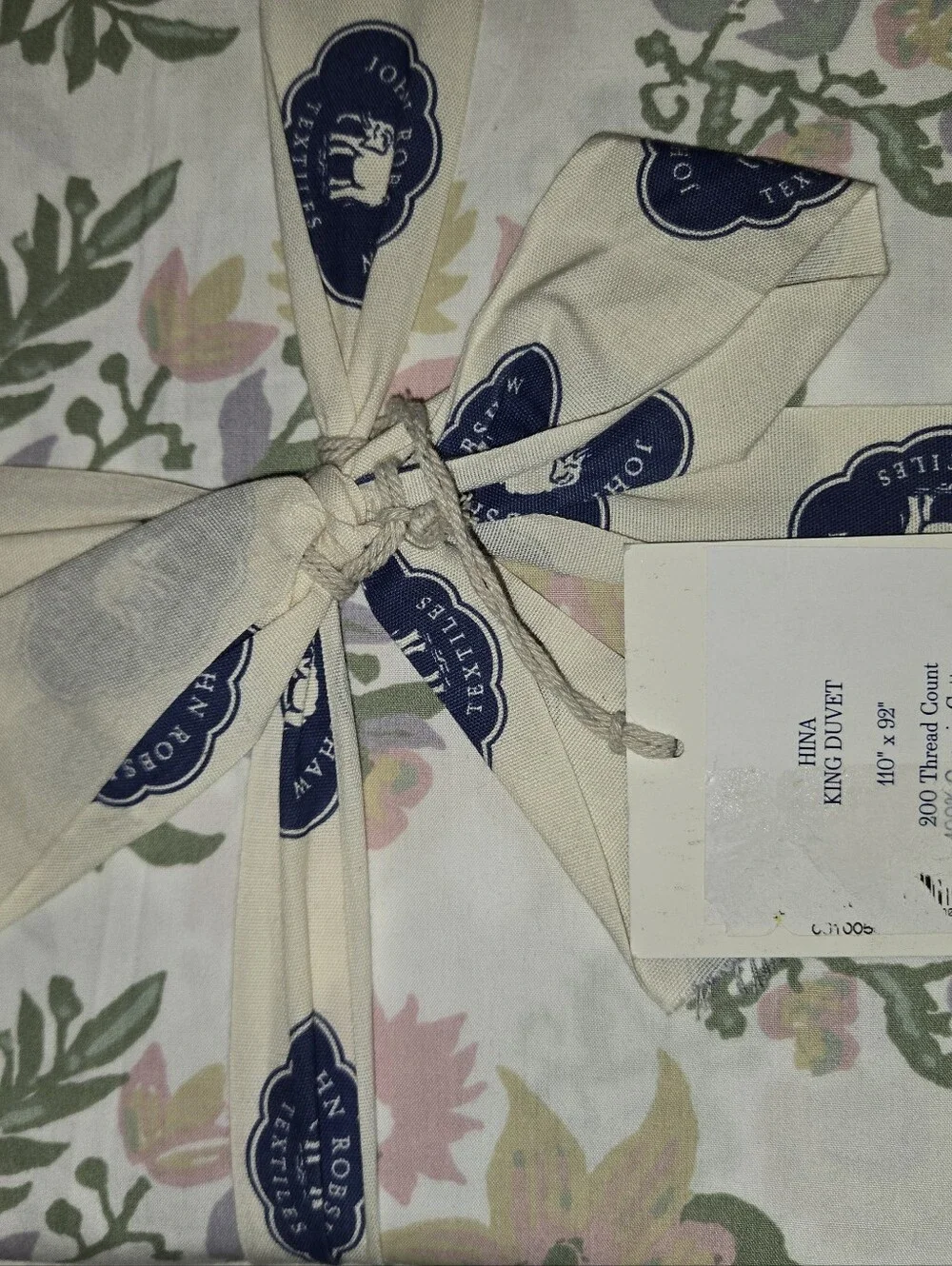 New John Robshaw Hina Floral 100% Organic Cotton King Duvet Cover W/ 2 Shams